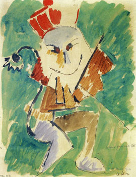 <em>Le Lion</em>, 1915<br />
Aquarelle, gouache, plume et encre brune sur papier<br />
27,1 x 21,1 cm<br />
Don de Juliette Roche-Gleizes, 1954 (inv. 1954-127)