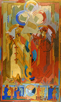 <em>Autorité spirituelle et pouvoir temporel</em>, 1939-1940<br />
Huile sur toile<br />
336 x 203 cm<br />
Don de Juliette Roche-Gleizes, 1954 (inv. 1954-121)