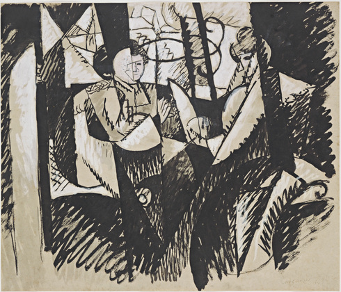 <em>Etude pour </em>Femmes à une fenêtre, 1914<br />
Encre et gouache sur papier<br />
46,6 x 54,2 cm<br />
Given anonimously (by exchange), 1979 (inv. 929.1979)