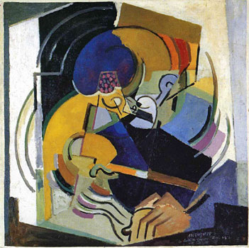 <em>Le Chant de guerre. Portrait de Florent Schmitt</em>, 1915<br />
Huile sur toile<br />
101 x 101 cm<br />
Paris, Centre Georges Pompidou / Musée national d'Art moderne