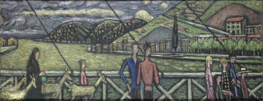 <em>Serrières</em>, 1911<br />
Huile sur toile<br />
31 x 90 cm<br />
Paris, Fondation Albert Gleizes