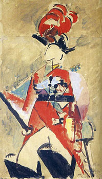 <em>Thésée</em>, 1915<br />
Aquarelle, gouache, plume et encre brune (ou noire) sur papier collé sur carton<br />
34,5 x 21 cm<br />
Don de Juliette Roche-Gleizes, 1954 (inv. 1954-134)