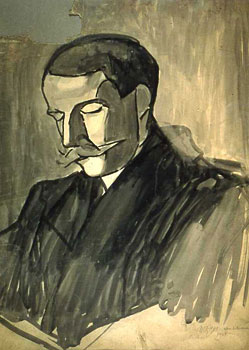 <em>Alexandre Mercereau</em>, 1908<br />
Lavis d'encre noire sur carton<br />
64,3 x 49,2 cm<br />
Acquis en 1975 (inv. AM 1975-280)