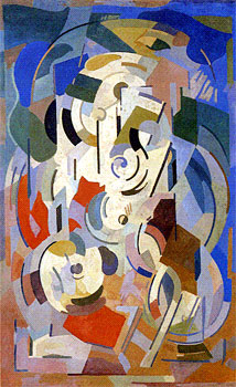 <em>Support de contemplation</em>, 1944<br />
Peinture à la colle sur toile<br />
212 x 132 cm<br />
Don Juliette Roche-Gleizes, 1964 (inv. AM 4221 P)