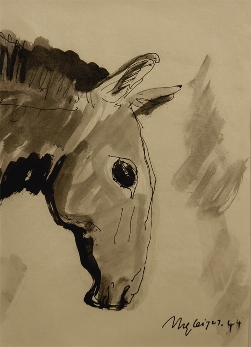 <em>Tête de cheval</em>, 1944<br />
Encre et lavis sur papier<br />
21 x 15,5 cm<br />
Acquis en 2001 (inv. 2001.8)