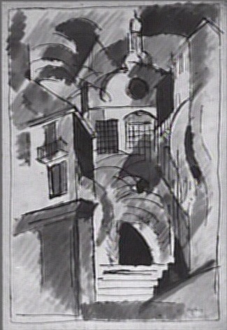<em>Paysage des Bermudes</em>, 1917<br />
Lavis et encre bleue sur papier<br />
32,5 x 22,3 cm<br />
Acquis en 1978 (inv. AM 1978-291)