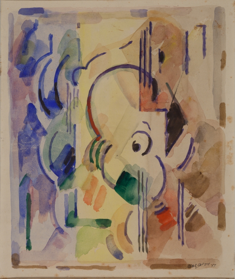 <em>Composition</em>, 1951<br />
Aquarelle sur papier<br />
36 x 30 cm<br />
Acquis en 2000 (inv. 2000.12)