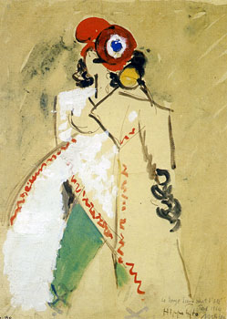 <em>Hippolyte</em>, 1915<br />
Aquarelle, gouache, plume et encre brune sur papier collé sur carton<br />
26,6 x 19,5 cm<br />
Don de Juliette Roche-Gleizes, 1954 (inv. 1954-130)