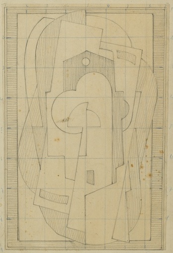 <em>Composition</em>, 1920<br />
Mine graphite sur papier mis au carreau au crayon bleu<br />
48 x 31,5 cm<br />
Acquis en 1976 (inv. AM 1976-1040)