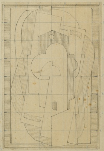 <em>Composition</em>, 1920<br />
Mine graphite sur papier mis au carreau au crayon bleu<br />
48 x 31,5 cm<br />
Acquis en 1976 (inv. AM 1976-1040)