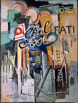 <em>Broadway (Chal Post)</em>, 1915<br />
Gouache et huile sur carton<br />
101,8 x 76,5 cm<br />
Acquis de l'artiste, 1938 (inv. 38.478)