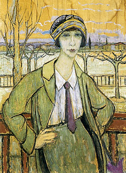 <em>Portrait de l'artiste à Serrières</em>, vers 1920<br />
Huile sur carton<br />
106 x 78 cm<br />
Paris, Fondation Albert Gleizes