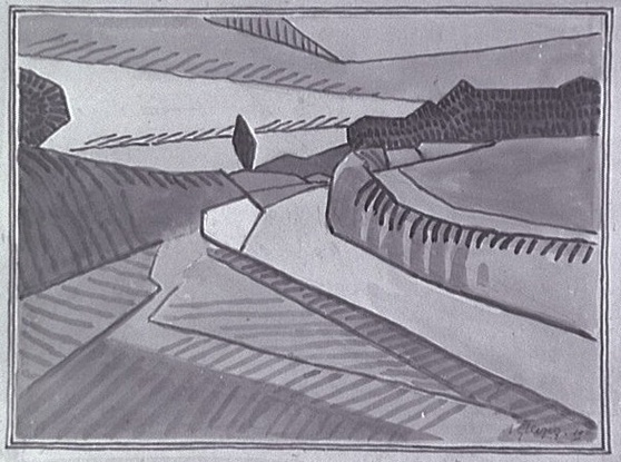 <em>Paysage</em>, 1910<br />
Crayon, lavis et encre brune sur papier gris<br />
34,6 x 47,6 cm<br />
Acquis en 1975 (inv. AM 1975-284)