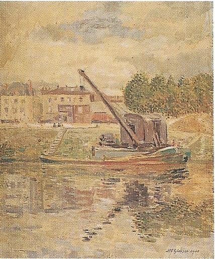 <em>Bord de rivière avec grue</em>, 1901<br />
Huile sur toile<br />
46 x 38 cm<br />
Don Juliette Roche-Gleizes, 1967 (inv. 22.701)