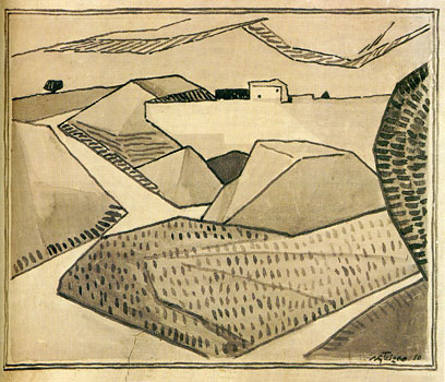 <em>Paysage</em>, 1910<br />
Crayon et lavis d'encre sur papier<br />
34 x 42,2 cm<br />
Saint-Rémy-de-Provence, Espace Van Gogh