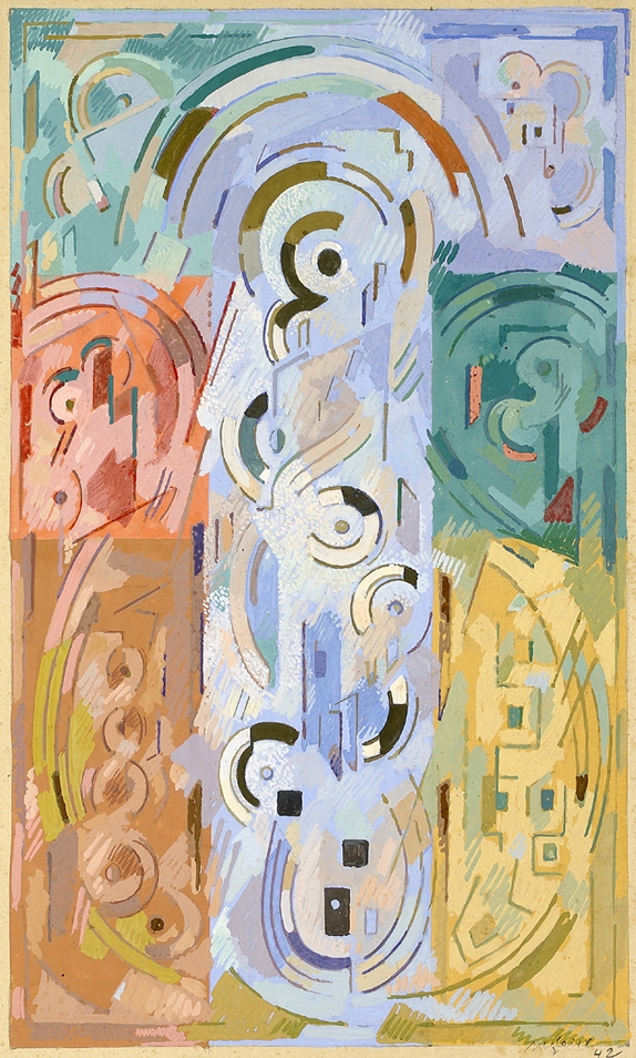 <em>Etude pour </em>Peinture à sept éléments, 1942<br />
Gouache sur papier<br />
35,5 x 23 cm<br />
Lyon, musée des Beaux-Arts<br />
© Lyon MBA / Photo Alain Basset