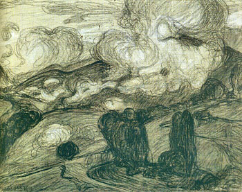 <em>Nuages bas dans la montagne (Bagnères-de-Bigorre),</em> 1908<br />
Fusain et craie sur papier gris collé en plein<br />
24,3 x 30,7 cm<br />
Acquis en 1975 (inv. AM 1975-279)