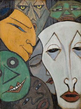 <em>Masques</em>, vers 1913-1914<br />
Huile sur bois<br />
22,9 x 30,5 cm<br />
Paris, Fondation Albert Gleizes