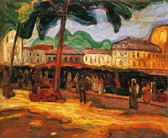 <em>Marché à Bagnères-de-Bigorre</em>, 1908<br />
Huile sur toile marouflée sur isorel<br />
58,5 x 72 cm<br />
Legs André Dubois, 2004 (inv. 2005-12)